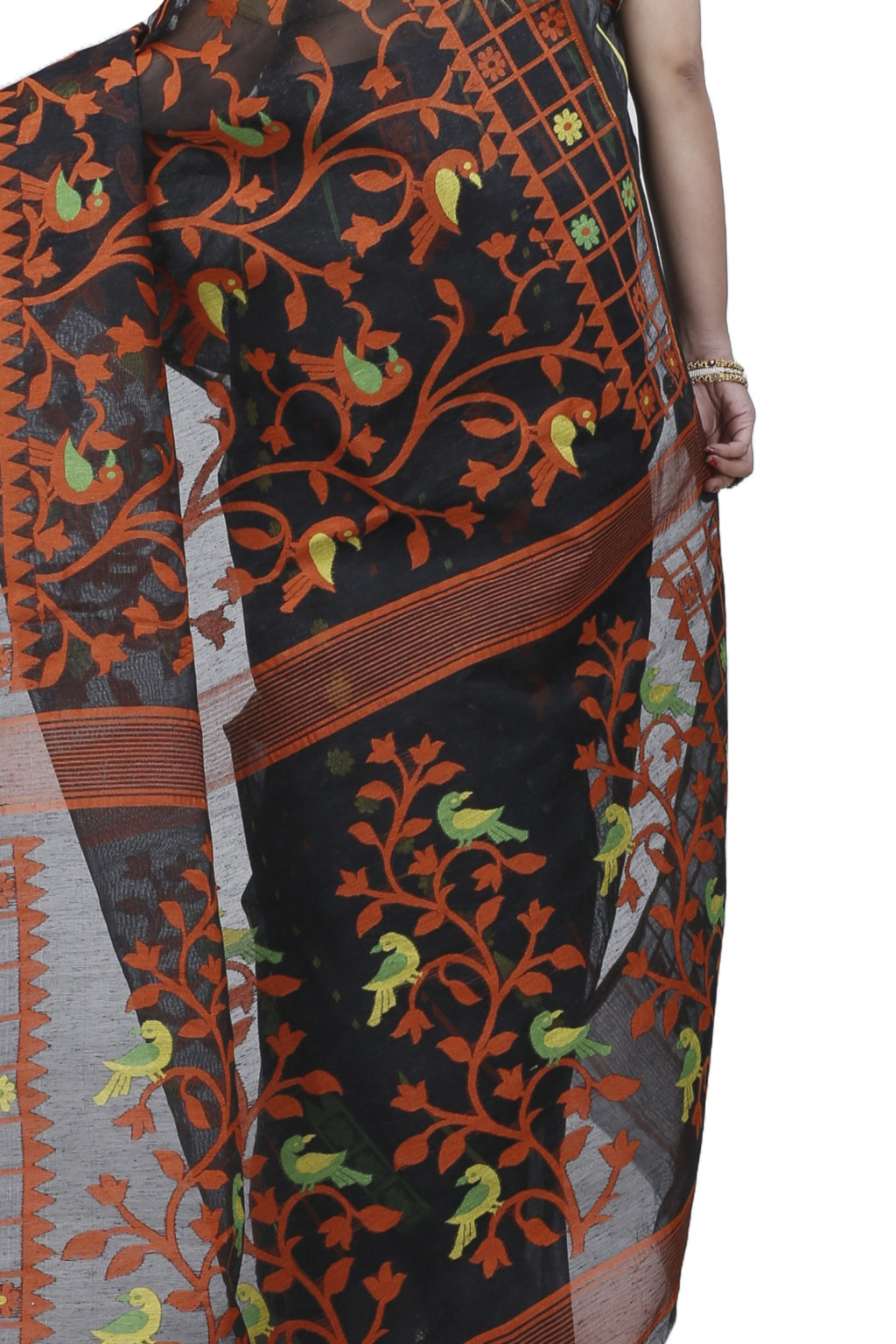Black Pure Cotton Sabon Jamdani Saree (1306)